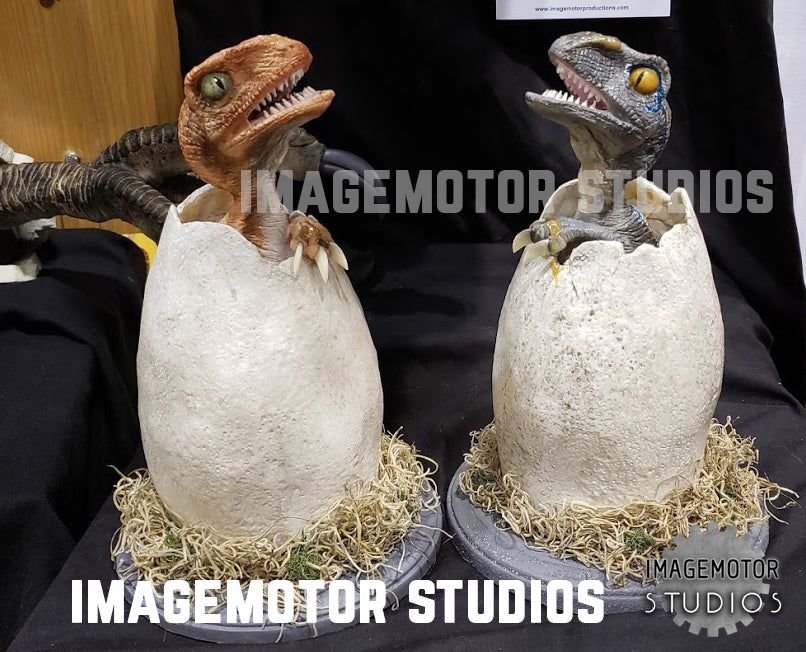 Egg hatching life size Velociraptor blue variant
