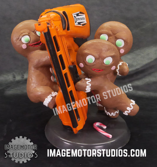 Killer Gingerbread Men with Nail Gun figurine statue