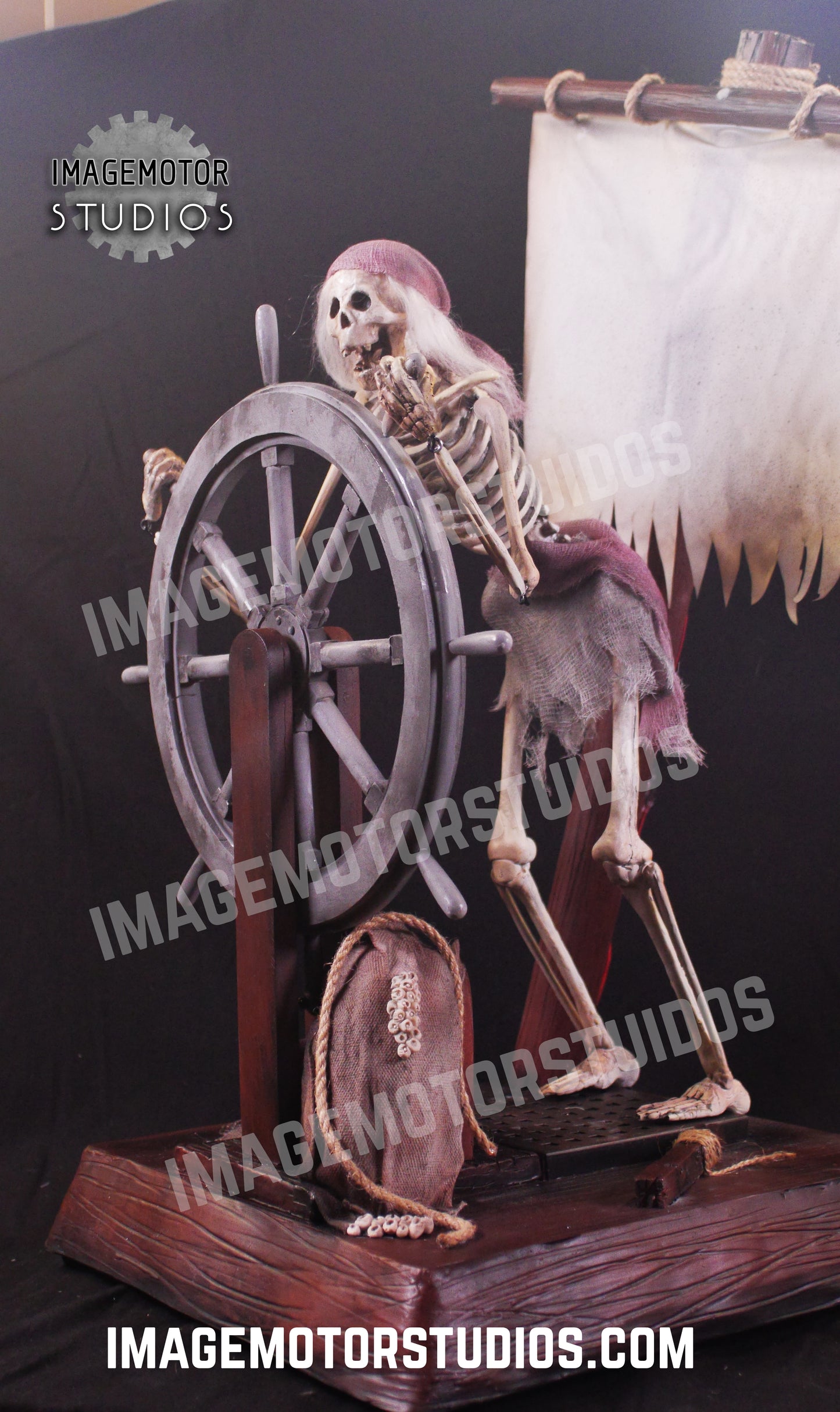 Spooky Ghost pirate helmsman with wind, motion, lights and sound