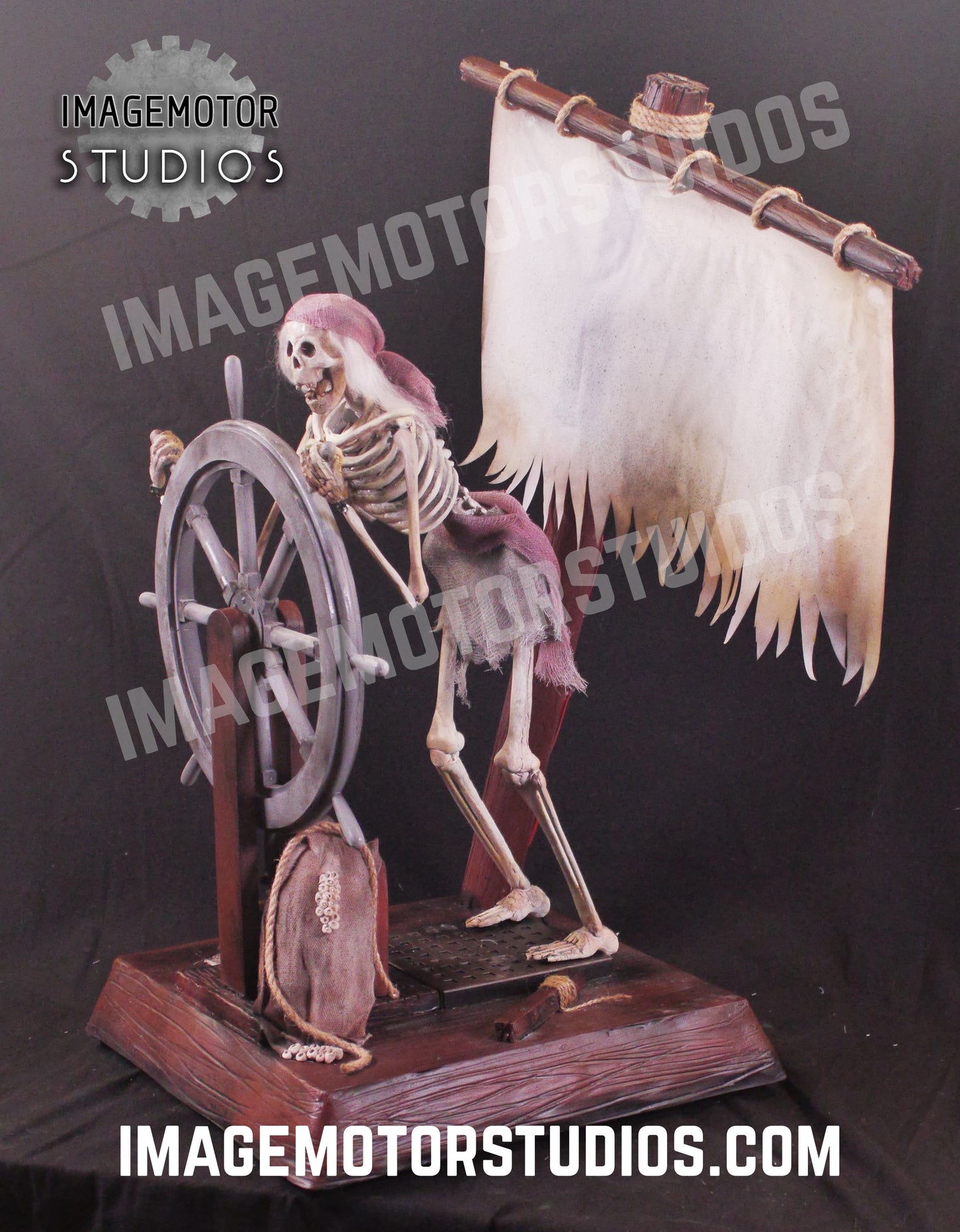 Spooky Ghost pirate helmsman with wind, motion, lights and sound