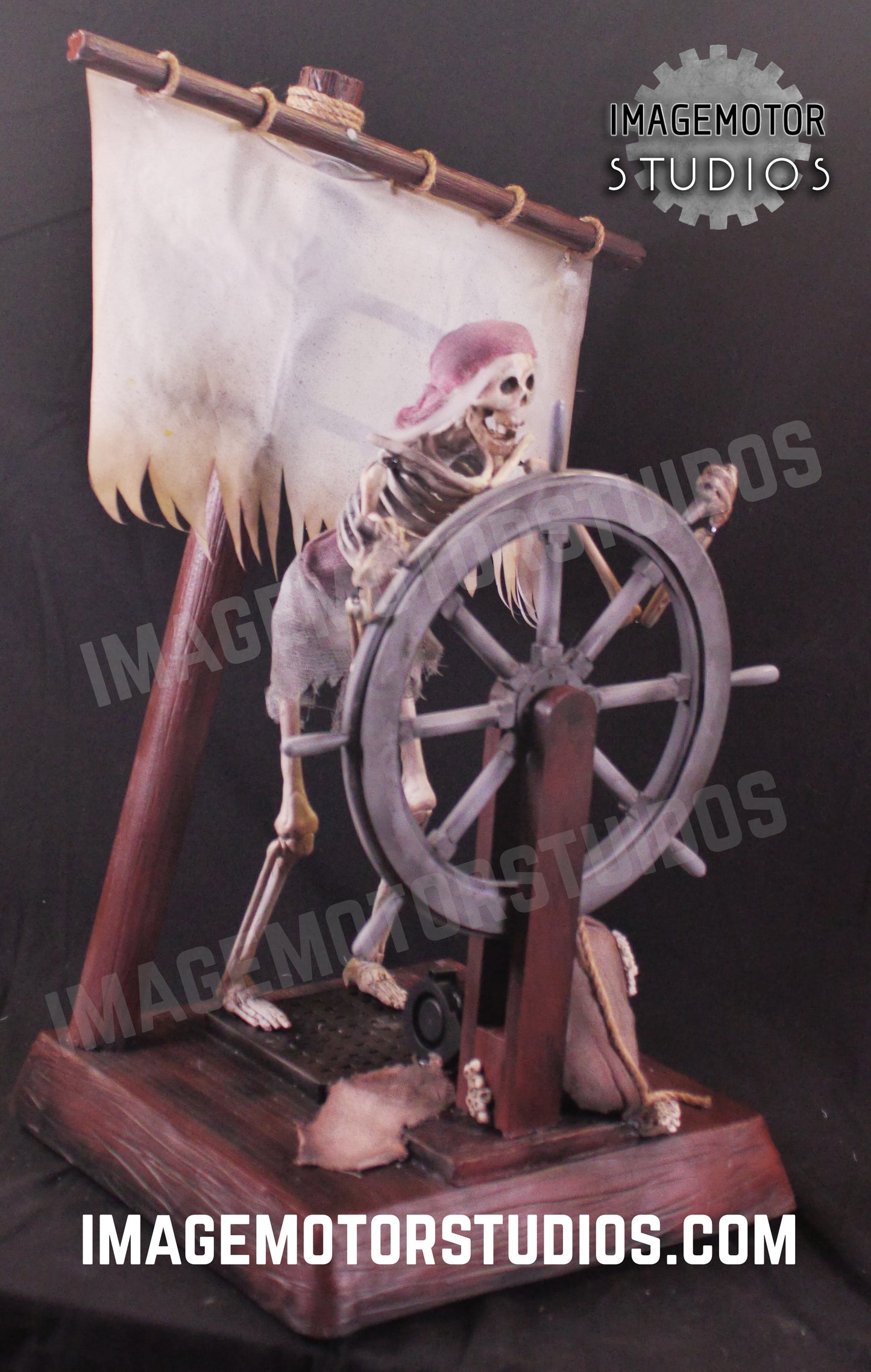 Spooky Ghost pirate helmsman with wind, motion, lights and sound