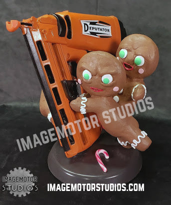 Killer Gingerbread Men with Nail Gun figurine statue